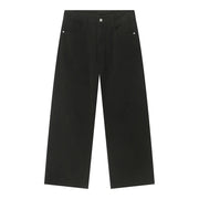 Black wide-leg denim jeans with a relaxed fit and classic five-pocket styling.