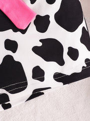 Baby cow print tank top with pink bow detail, cotton.