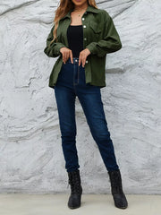 Corduroy Button-down Shirt With Chest Pockets in Moss, product detail