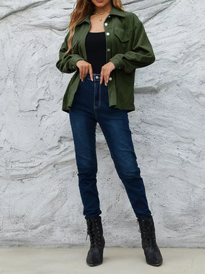 Corduroy Button-down Shirt With Chest Pockets in Moss, product detail