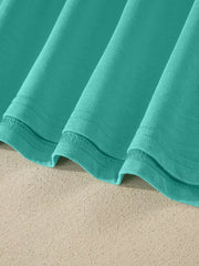 Teal mineral wash cotton tee detail showing hem and stitching