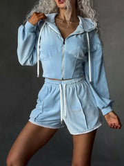 Zip Up Hooded Outerwear And Shorts Set, front view