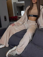 Zip Up Cropped Outerwear And Pants Set in Apricot, view 17