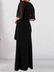 100% polyester Care instructions: Machine wash cold maxi dress in Black with sheath silhouette