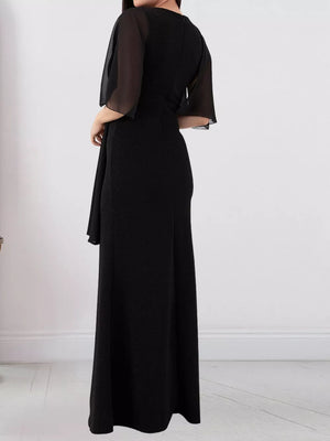 100% polyester Care instructions: Machine wash cold maxi dress in Black with sheath silhouette