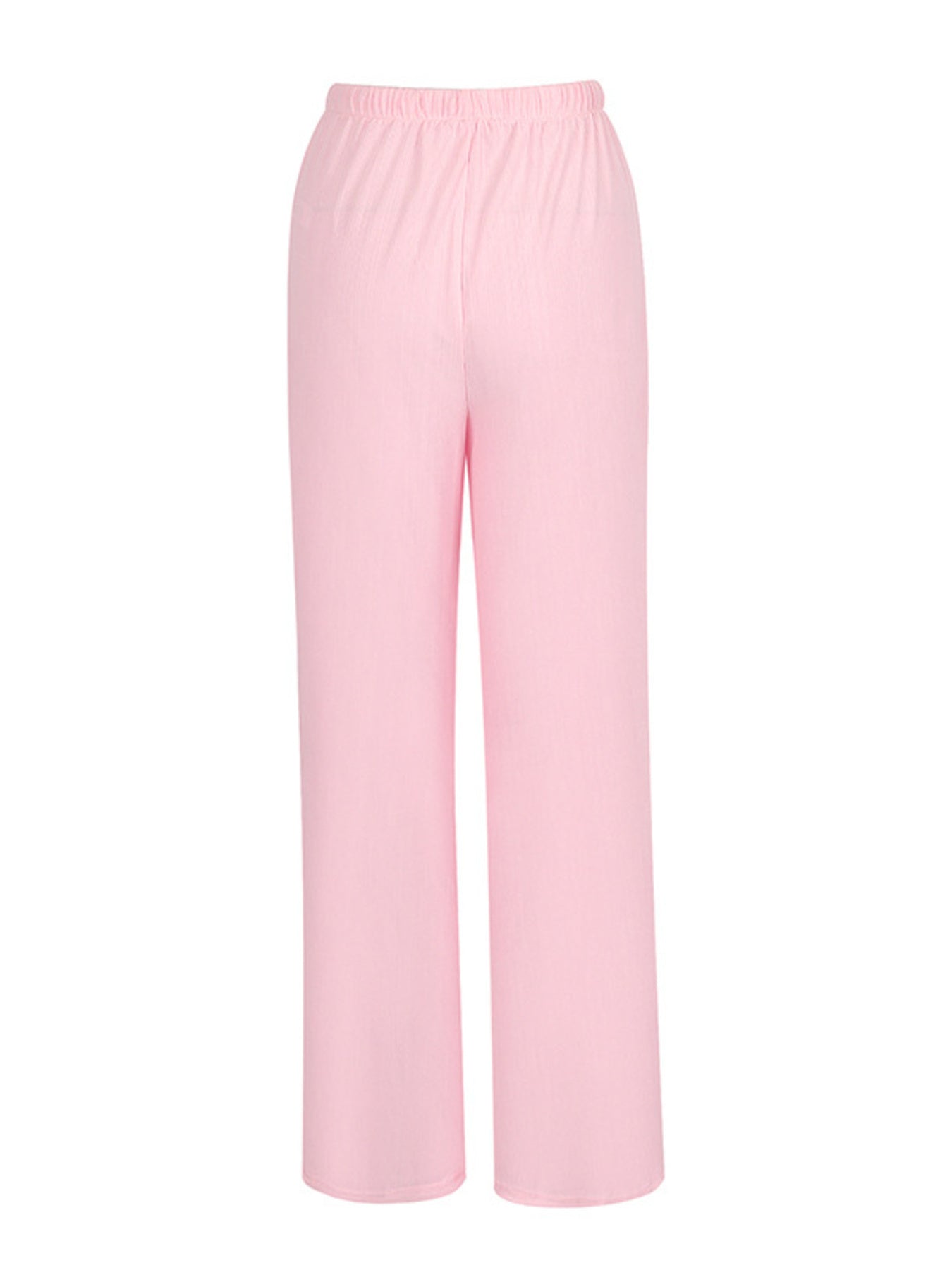 Pink crinkled wide leg pants with elastic drawstring waist