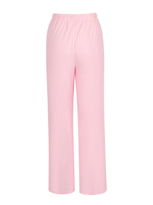 Pink crinkled wide leg pants with elastic drawstring waist