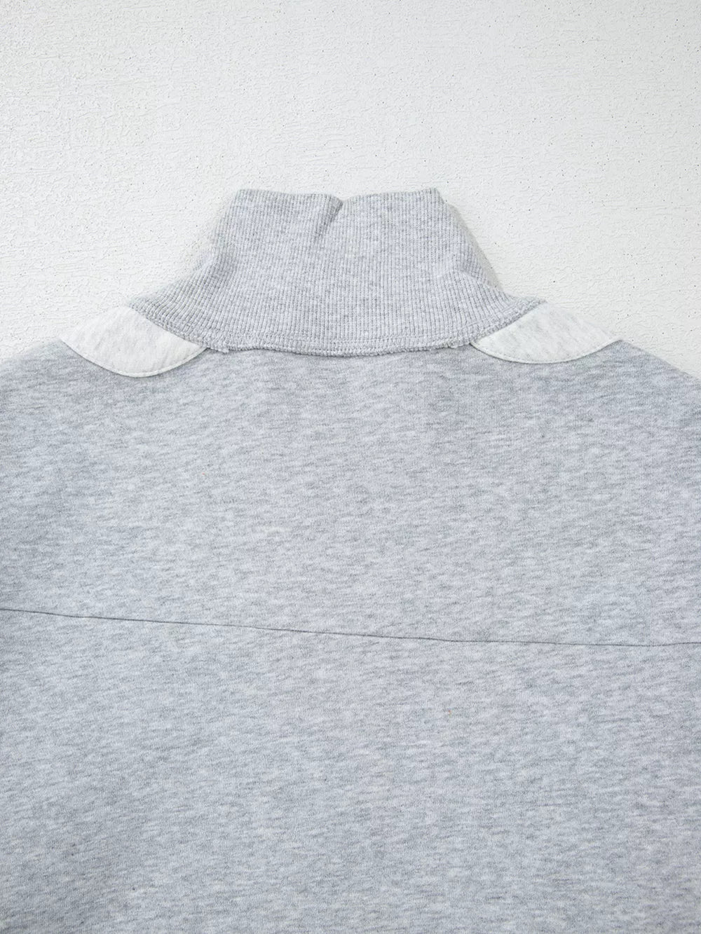Half Zipper Collared Drop Shoulder Sweatshirt in Light Gray, back view