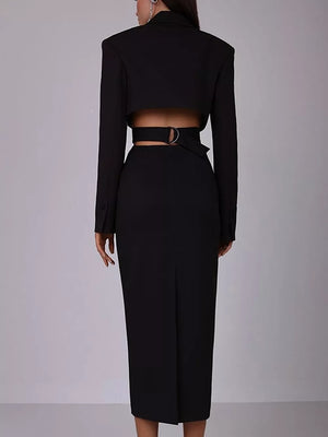 Button-down Blazer Dress With Cut-out Waist in White, back view