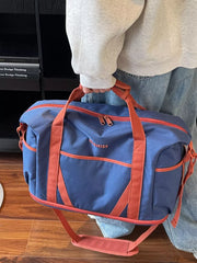 Navy Oxford Cloth Travel Bag With Contrast Accents