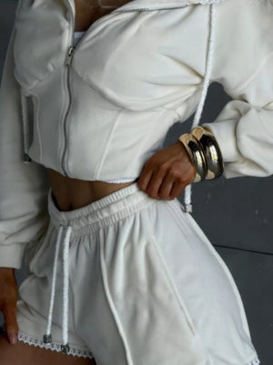 Zip Up Hooded Outerwear And Shorts Set, product detail
