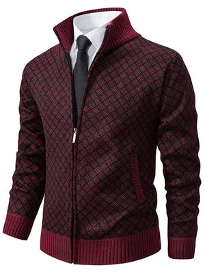 Men's Plus Size Textured Zip-up Cardigan in Black, close-up detail
