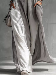 Gray and white two-tone maxi dress with pockets, casual maternity style