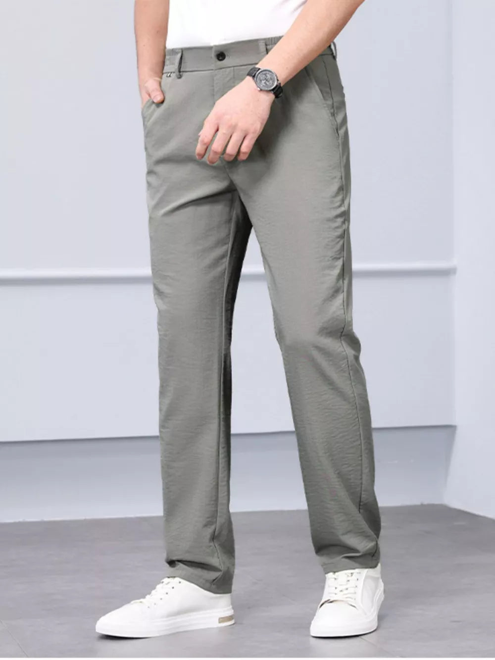 Men's gray classic fit sweatpants with a textured finish.
