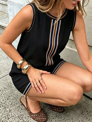 Chic Striped Two-piece Set With Pockets