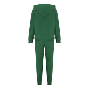 Dark Green Fleece Hoodie & Jogger Co-ord Set with drawstring hood and elastic cuffs.