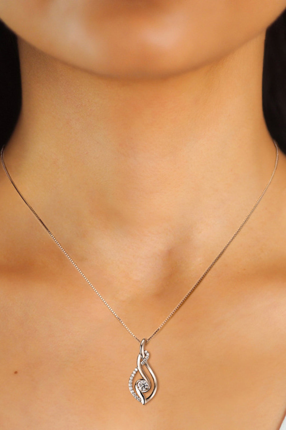 Silver Infinity Moissanite Swirl Pendant Necklace with pave stones