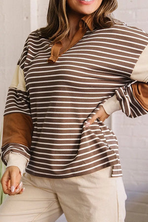 Knit Long-sleeve Top in Coffee Brown, close-up detail