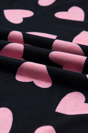 Black lounge set with pink heart print detail