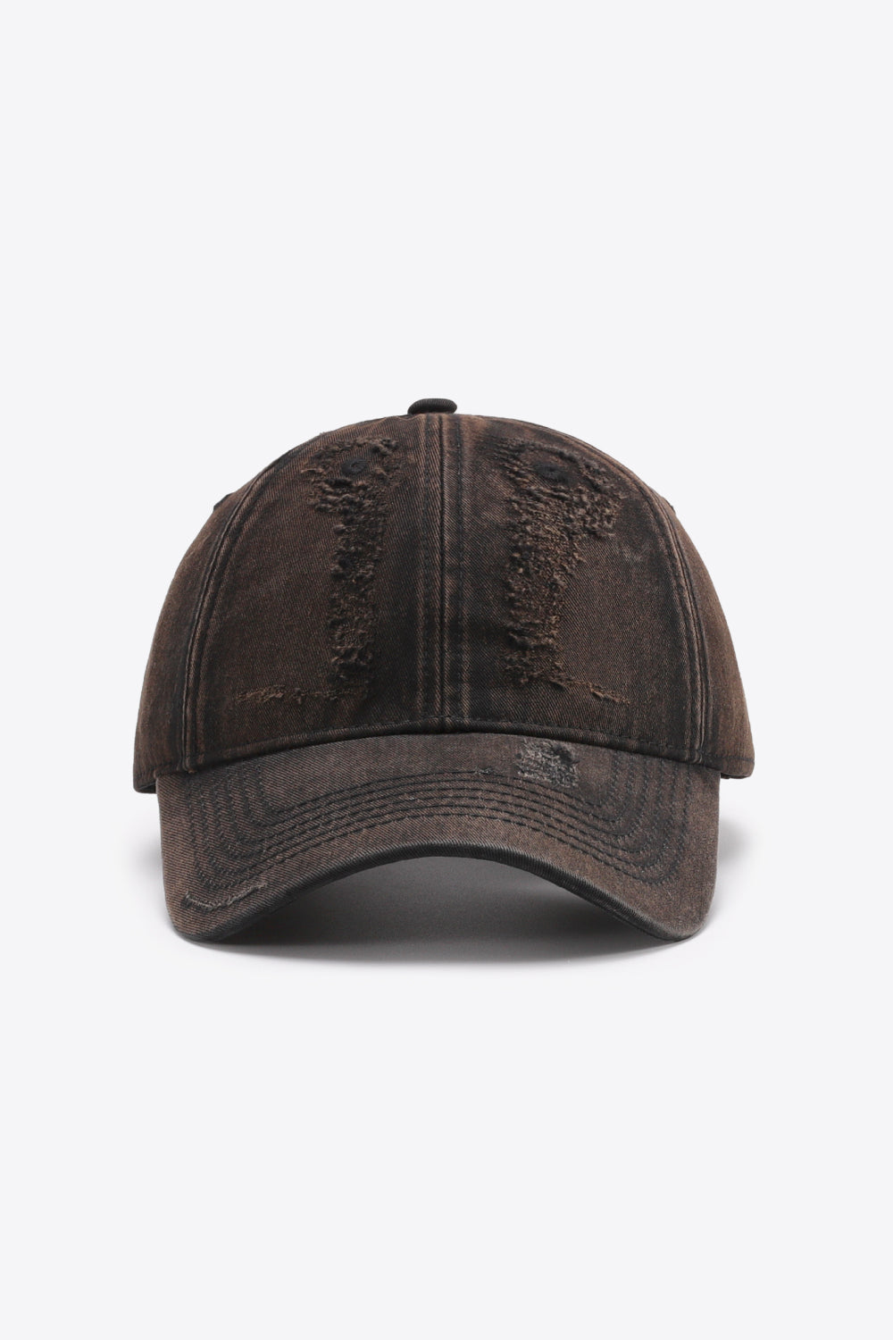 Distressed baseball cap in Chestnut with frayed details.