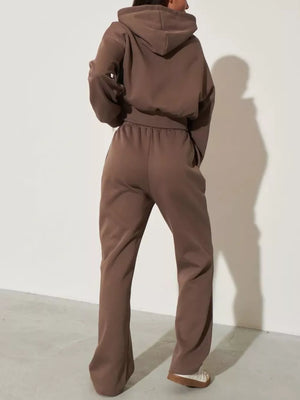 Zip-up Hoodie And Wide-leg Pants Set, back view