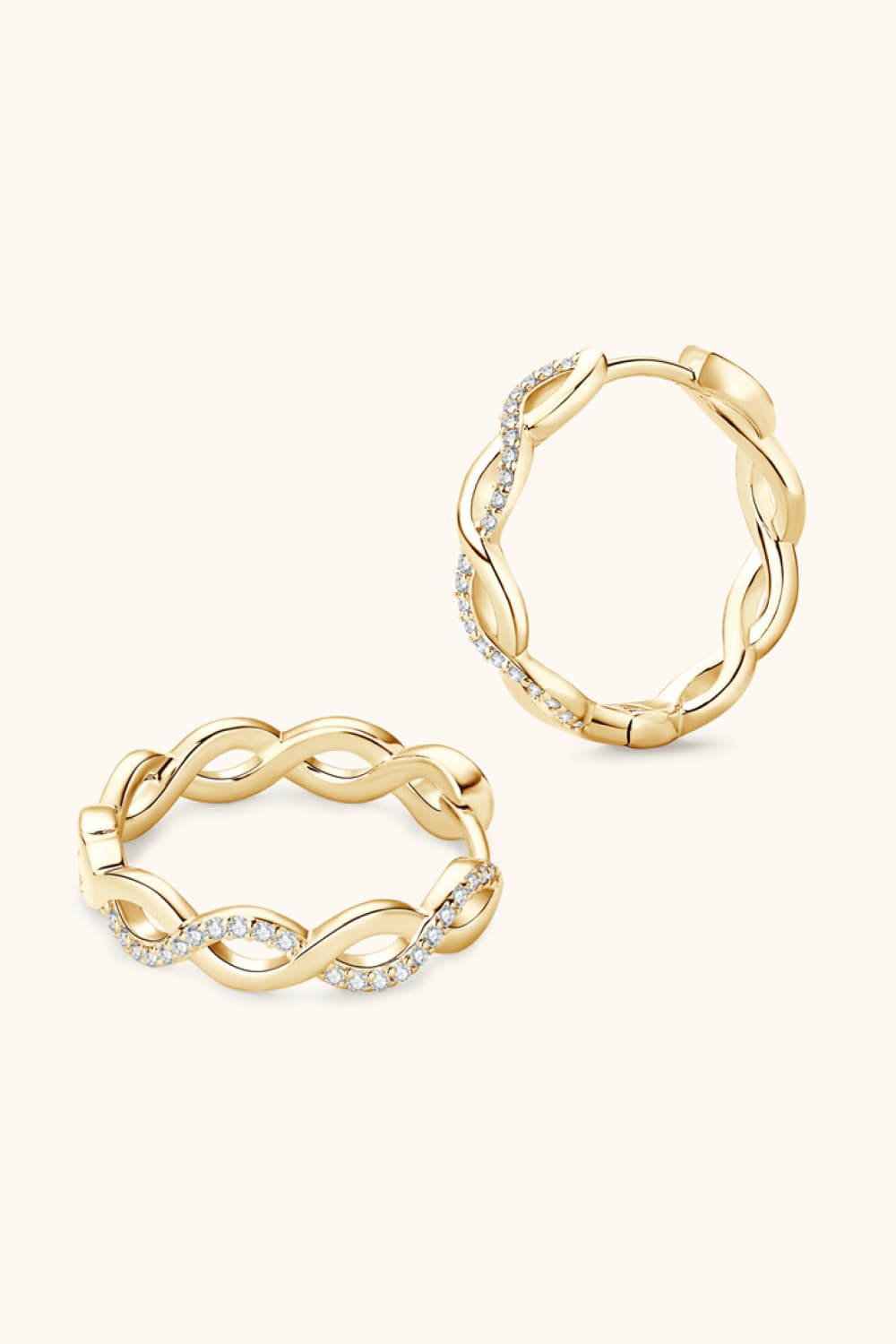 Gold braided pavé hoop earrings with infinity design