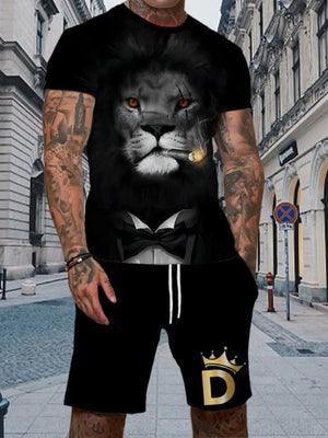 Men's Full Size Round Neck Tee And Shorts Set, back view