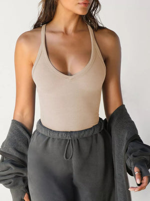 Ribbed Racerback Cami in White, front view