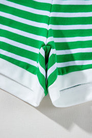 Green and white striped cotton loungewear shorts with white trim