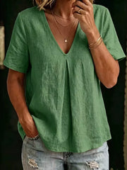 Effortlessly Chic Pleated V-neck Shirt
