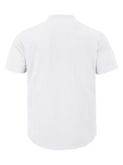 White relaxed fit linen blend men's short sleeve band collar overshirt
