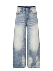 Men S Washed Wide Leg Jeans in Blue, front view