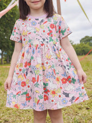 Children's Printed Round Neck Dress, front view