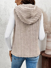 Textured teddy hooded vest in Dust Storm with vertical ribbing and a soft, plush finish.