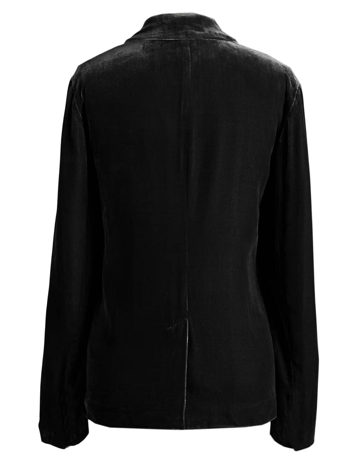 Black velvet blazer with rolled cuff detail and buttoned front