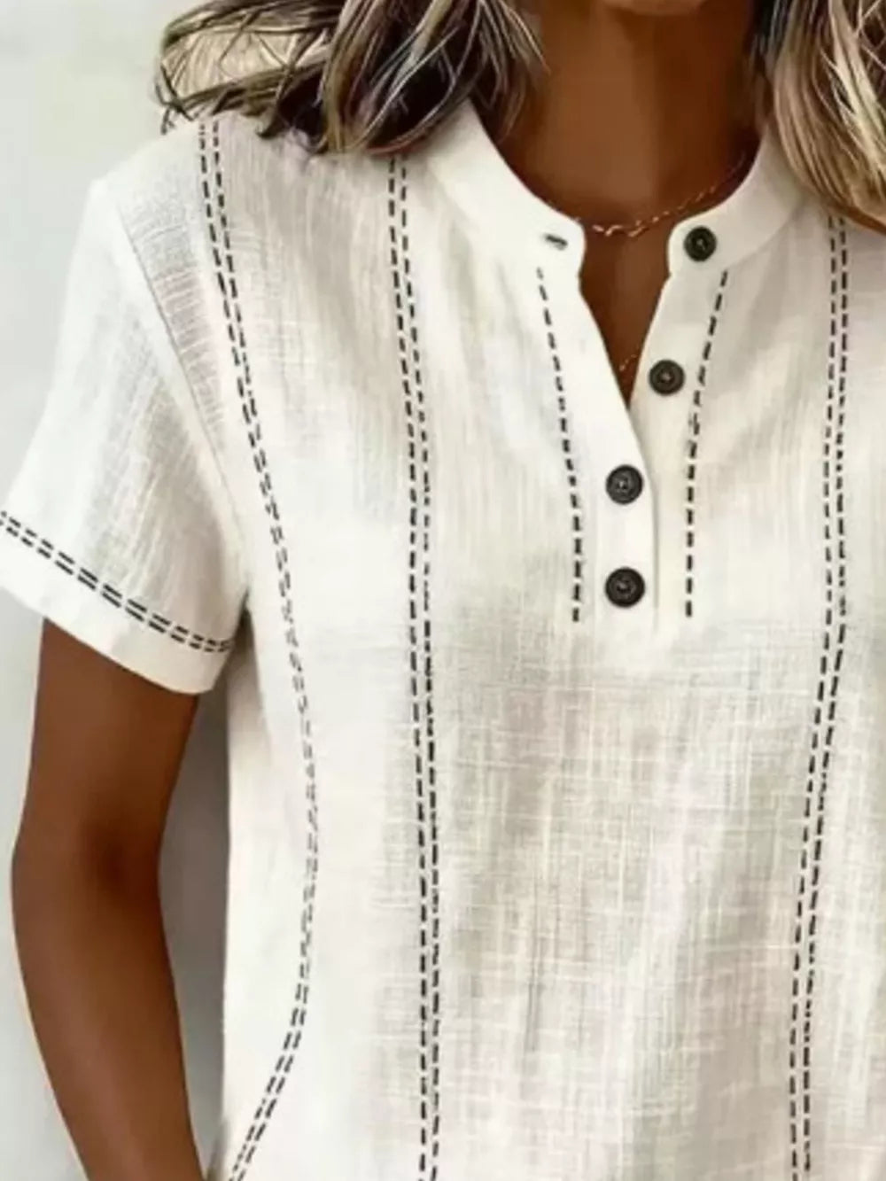 Button Detail Short Sleeve Blouse Plus Size in Gray, side view