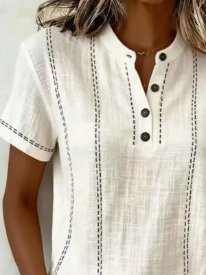 Button Detail Short Sleeve Blouse Plus Size in Gray, side view