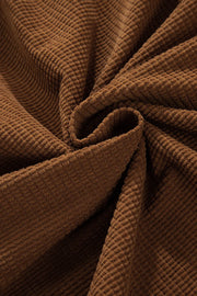 Brown waffle knit overshirt fabric detail