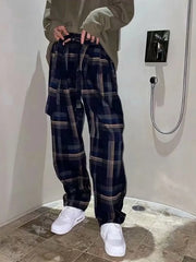 Men's Plus Size Plaid Relaxed Fit Pants in Black, side view