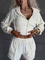 Zip Up Hooded Outerwear And Shorts Set, fit detail