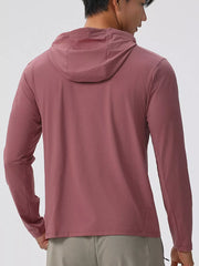 Men's Dusty Pink cotton long sleeve hoodie with a hood.
