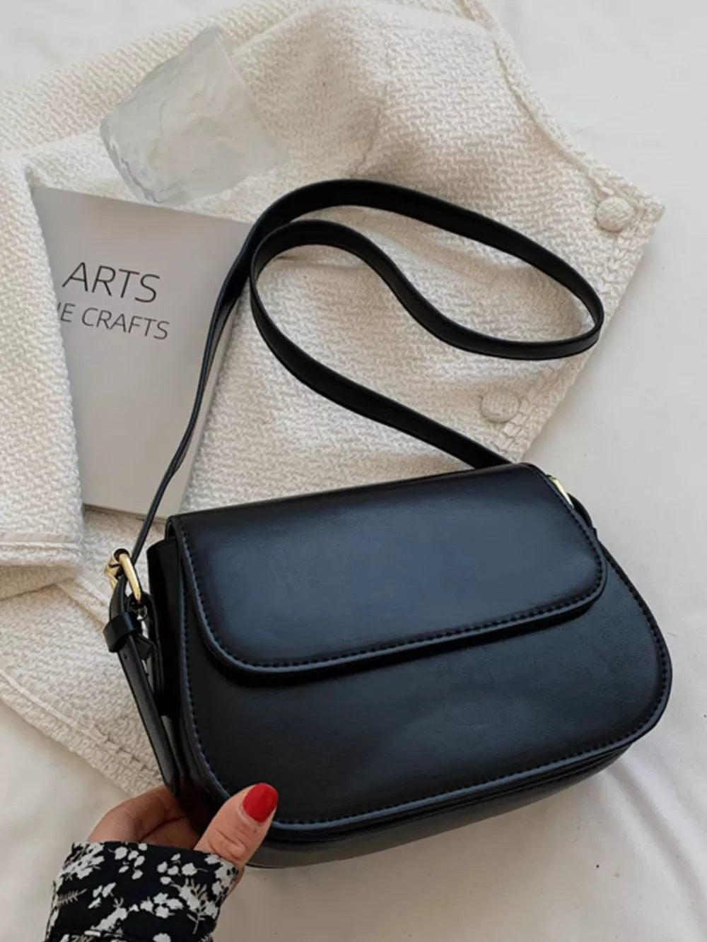Pu Leather Small Shoulder Bag in Black, side view