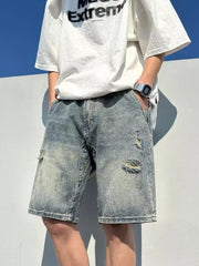 Men's Full Size Distressed Denim Shorts in Light, front view