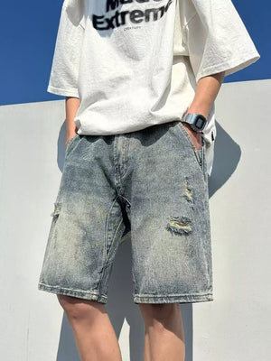 Men's Full Size Distressed Denim Shorts in Light, front view