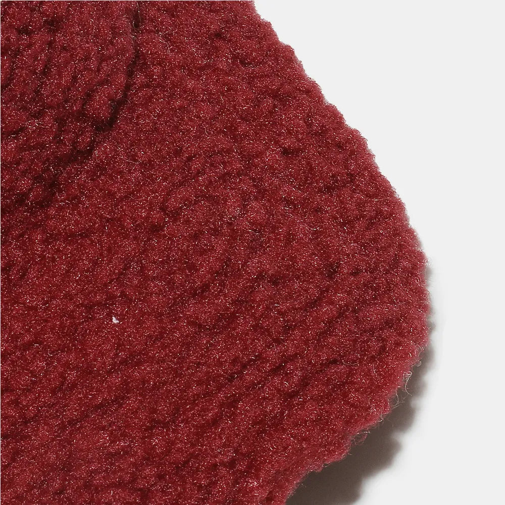 Burgundy sherpa baseball cap with textured detail