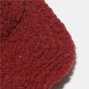 Burgundy sherpa baseball cap with textured detail