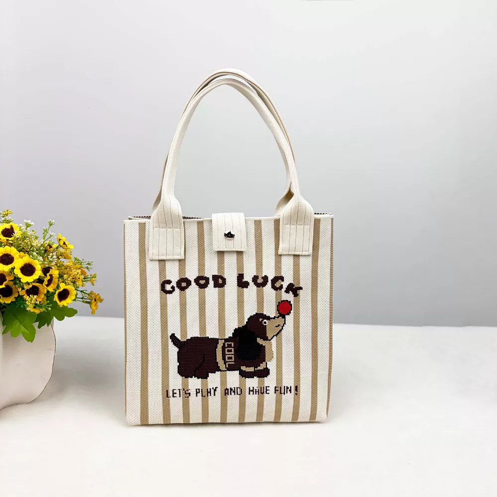 Cartoon Portable Medium Tote Bag, back view