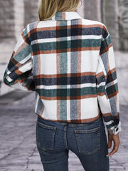 Plaid pocketed jacket with classic collar in Black Forest, button-down, cropped