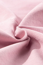 Blush pink cotton denim shorts fabric detail