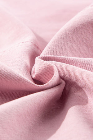 Blush pink cotton denim shorts fabric detail